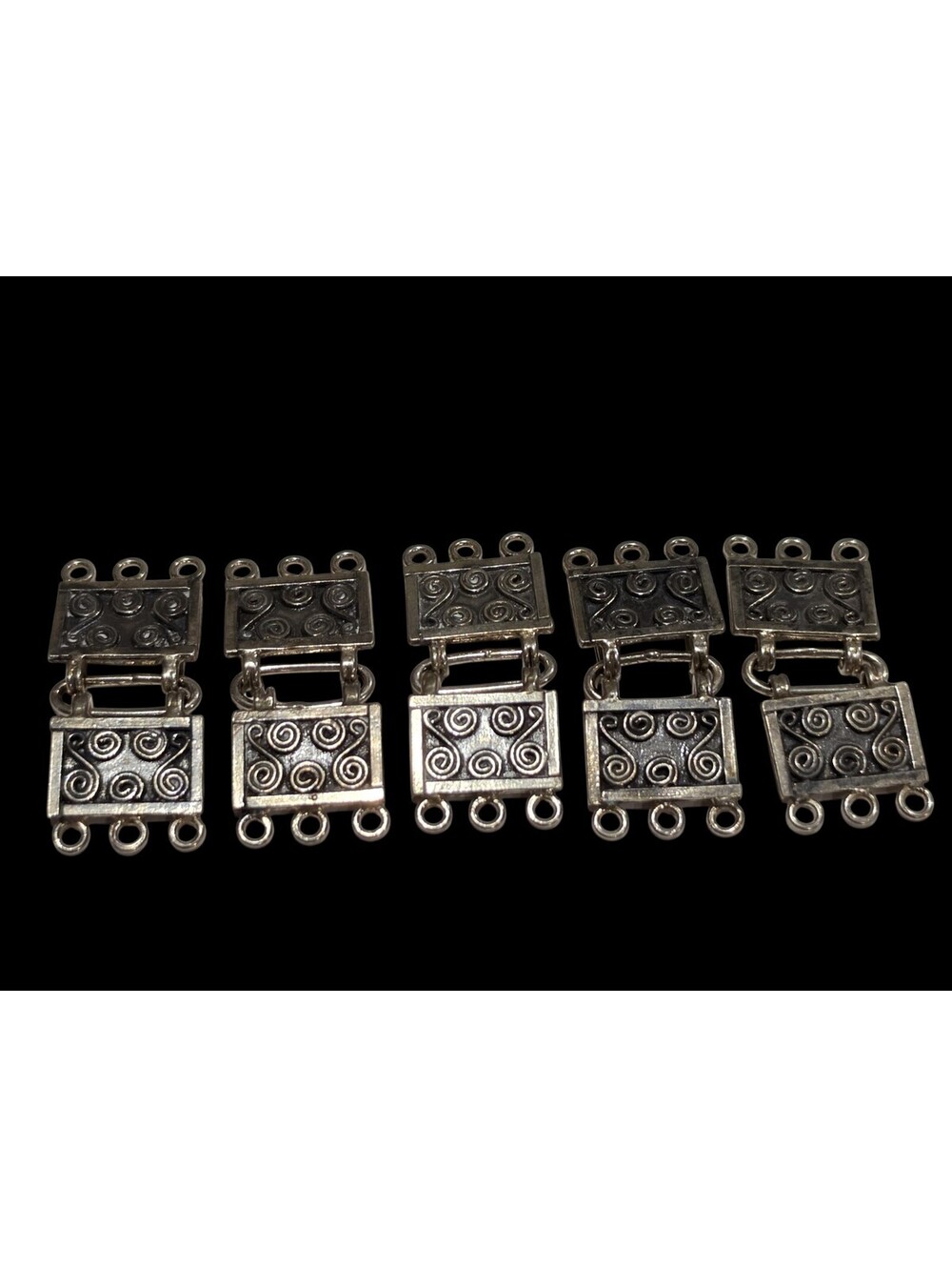 Lot of 5 Bali Sterling Silver Square Multi Strand 3-Hole Hook Clasps 25.1g